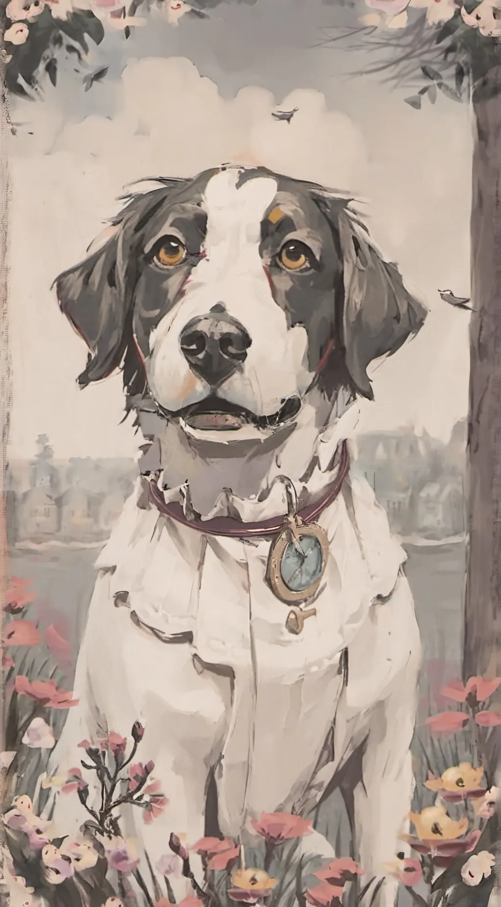 ai character:   A girl dog background