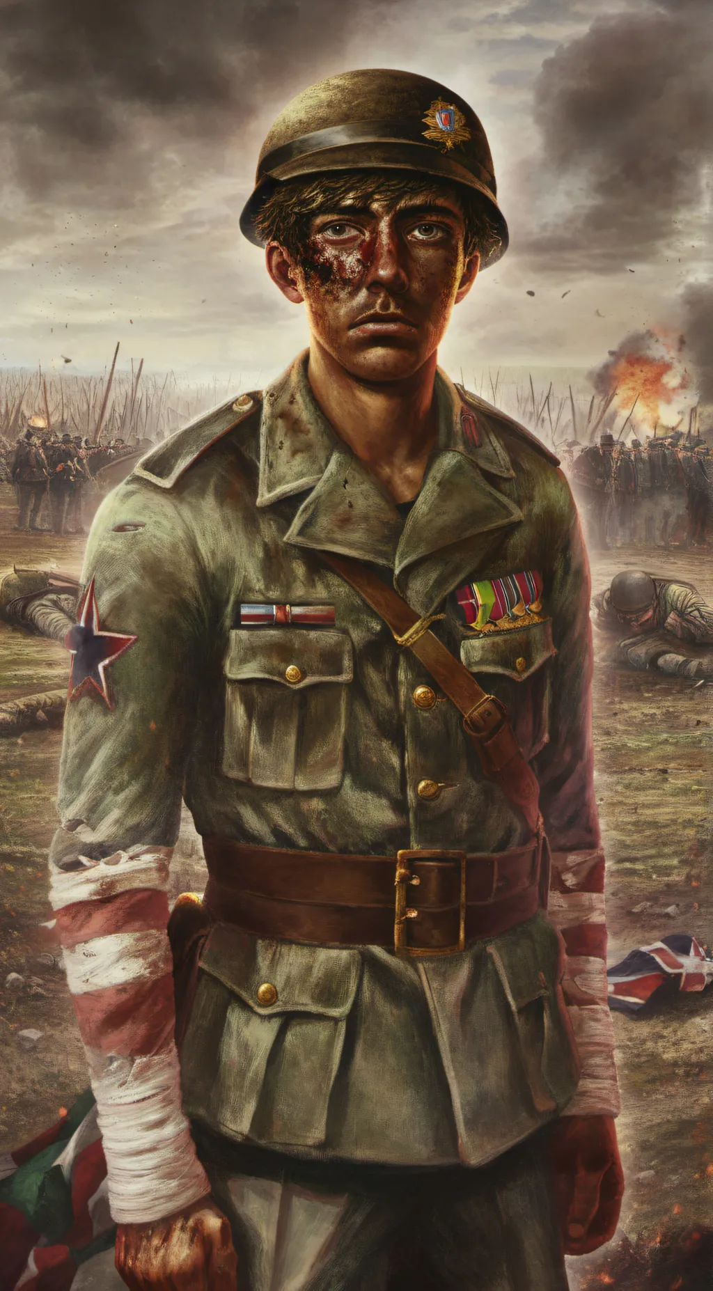 ai character: Guy in war background