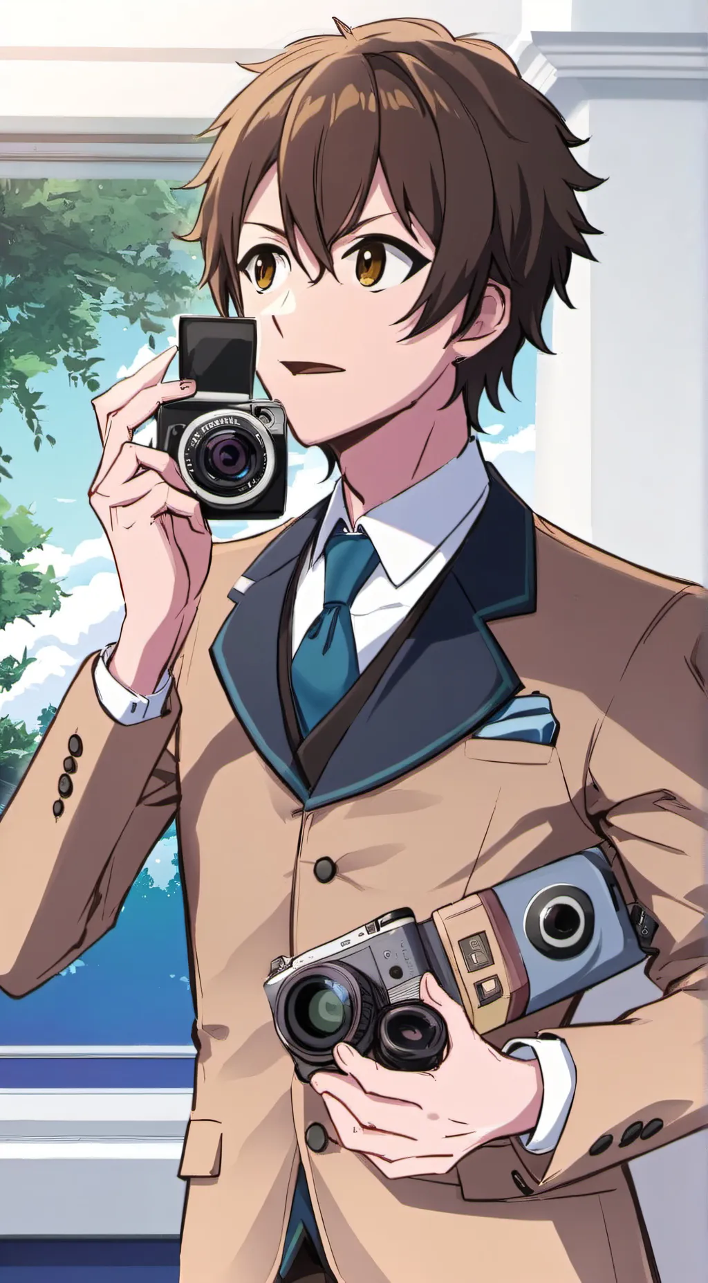 ai character: brown suit cam background