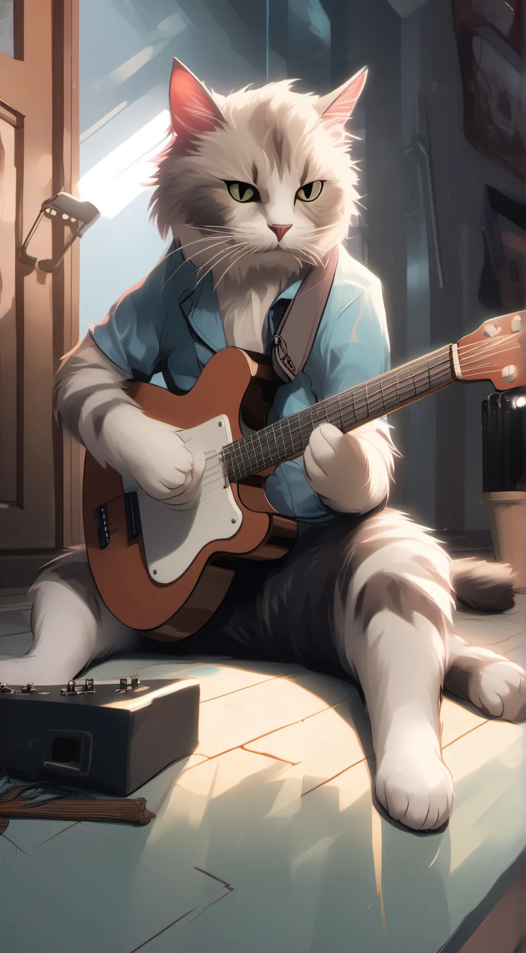 ai character: Guitar cat background