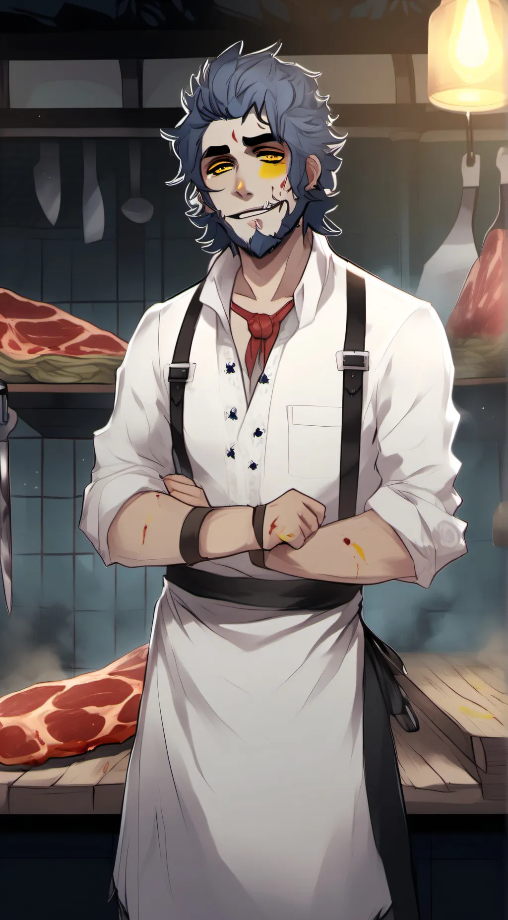 ai character: butcher wally  background