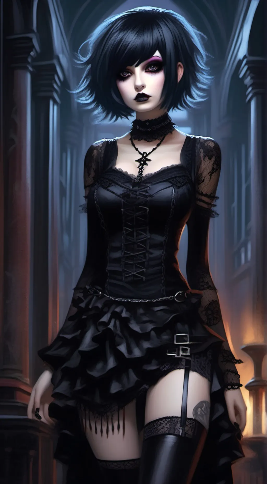 ai character: Melanie (goth)  background