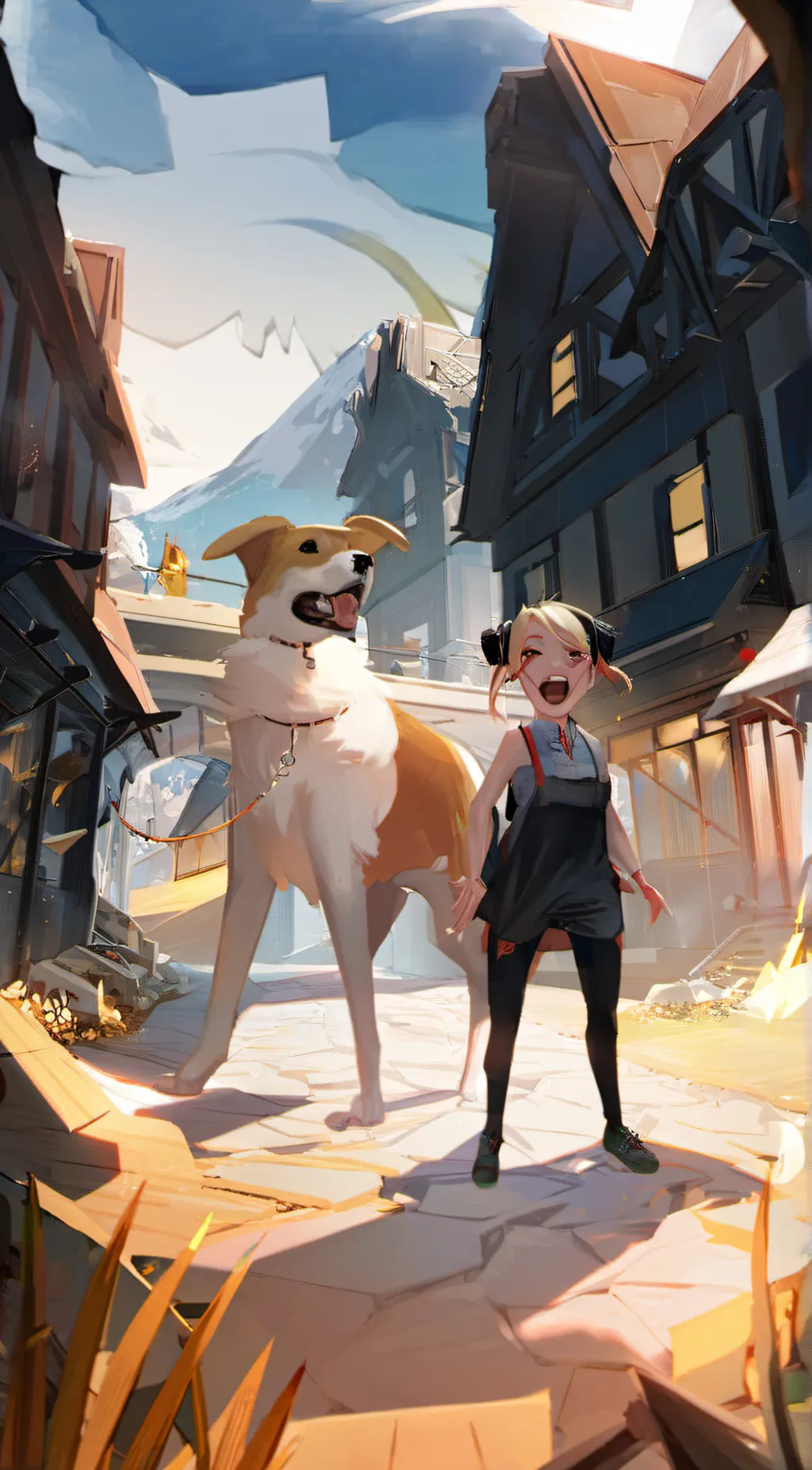 ai character: kathy and dog  background