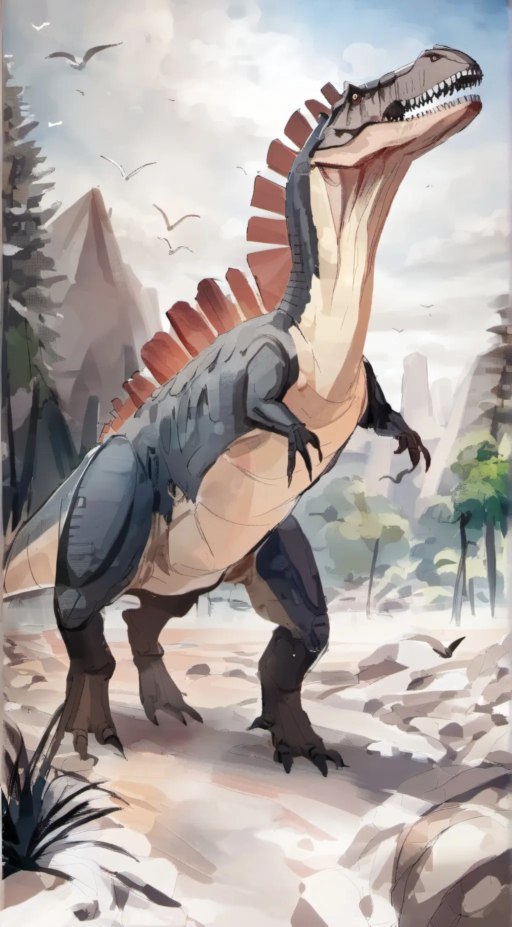 ai character: Spinosaurus  background