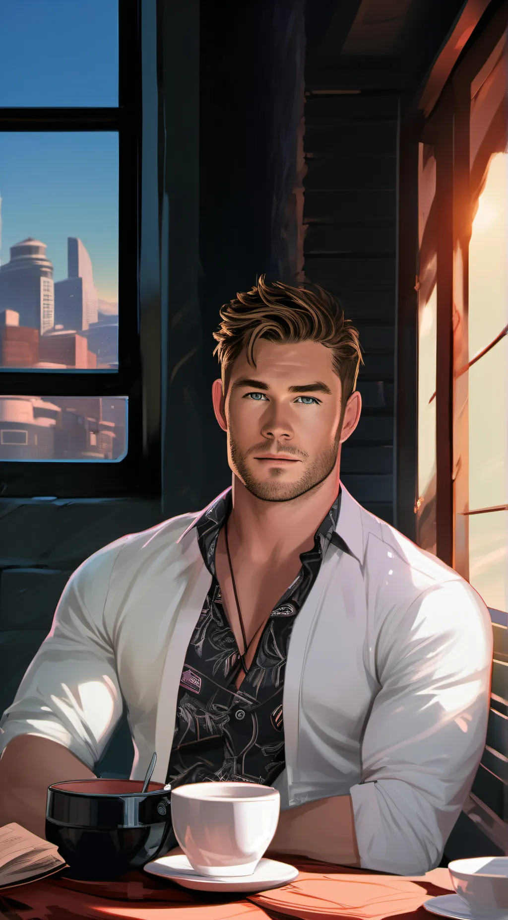 ai character: Chris Hemsworth  background