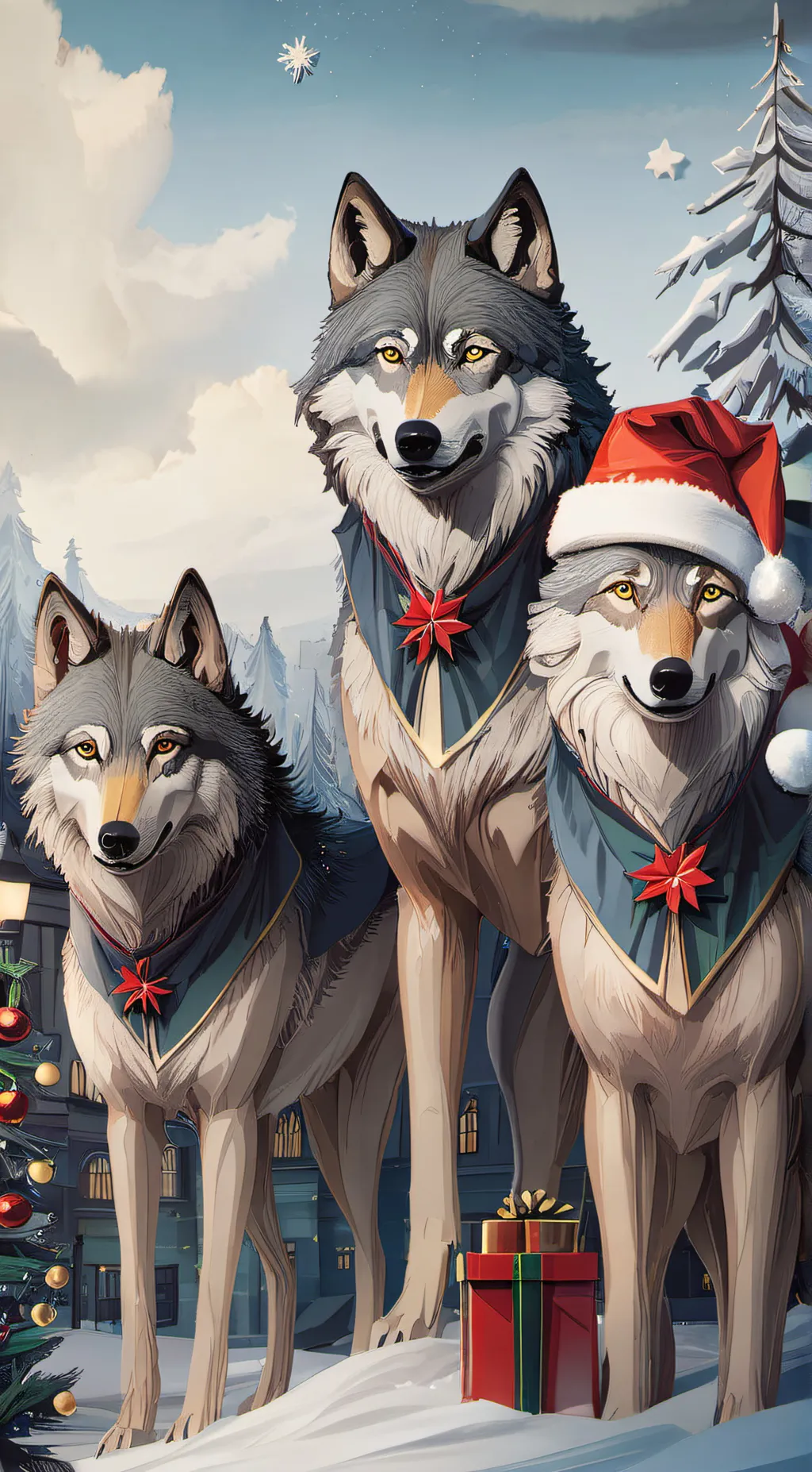 ai character: the Christmas wolf background