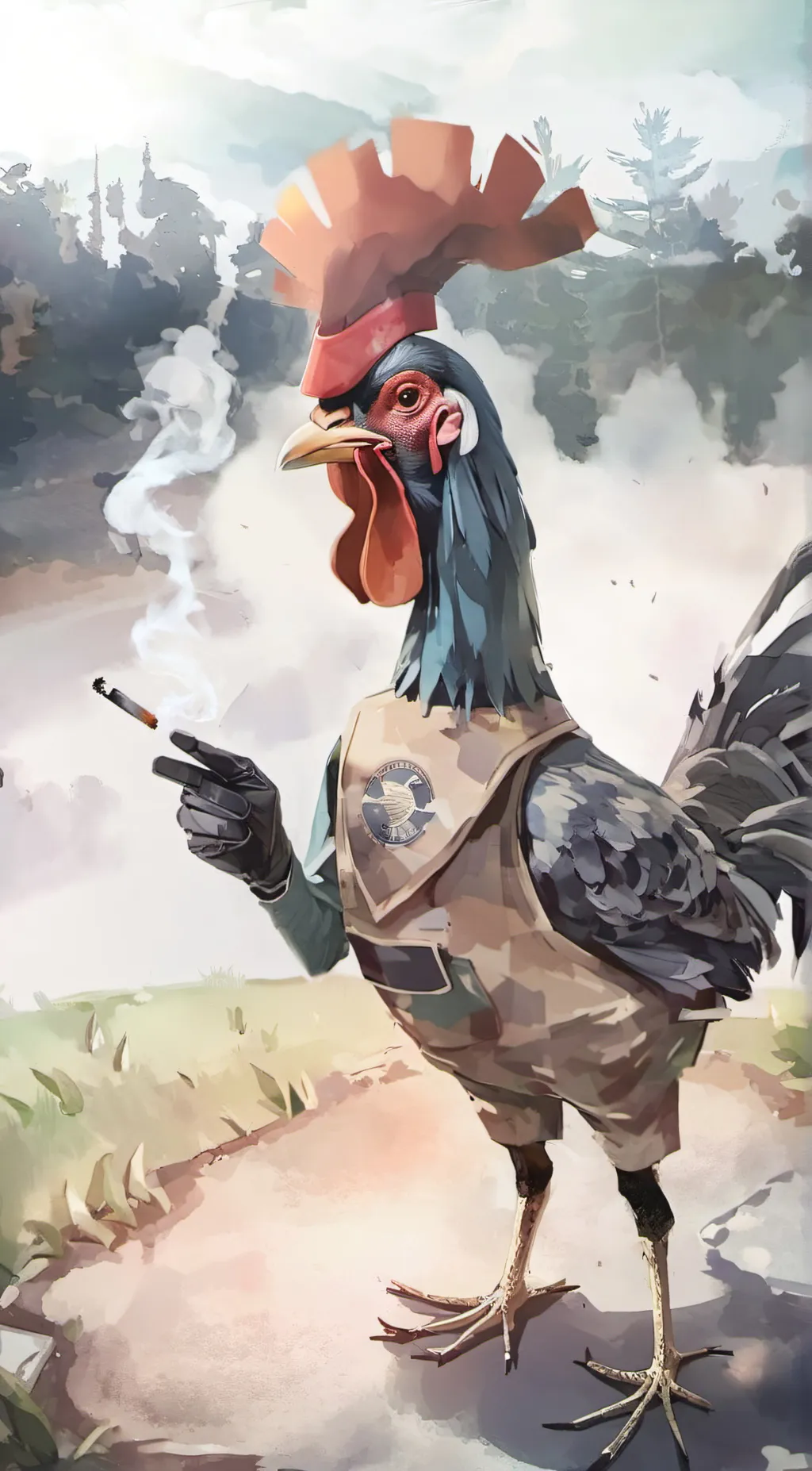 ai character: smoking chicken background