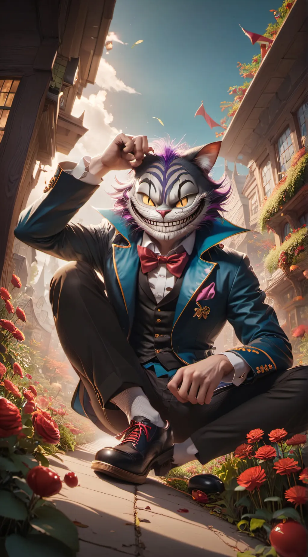 ai character: Cheshire  background