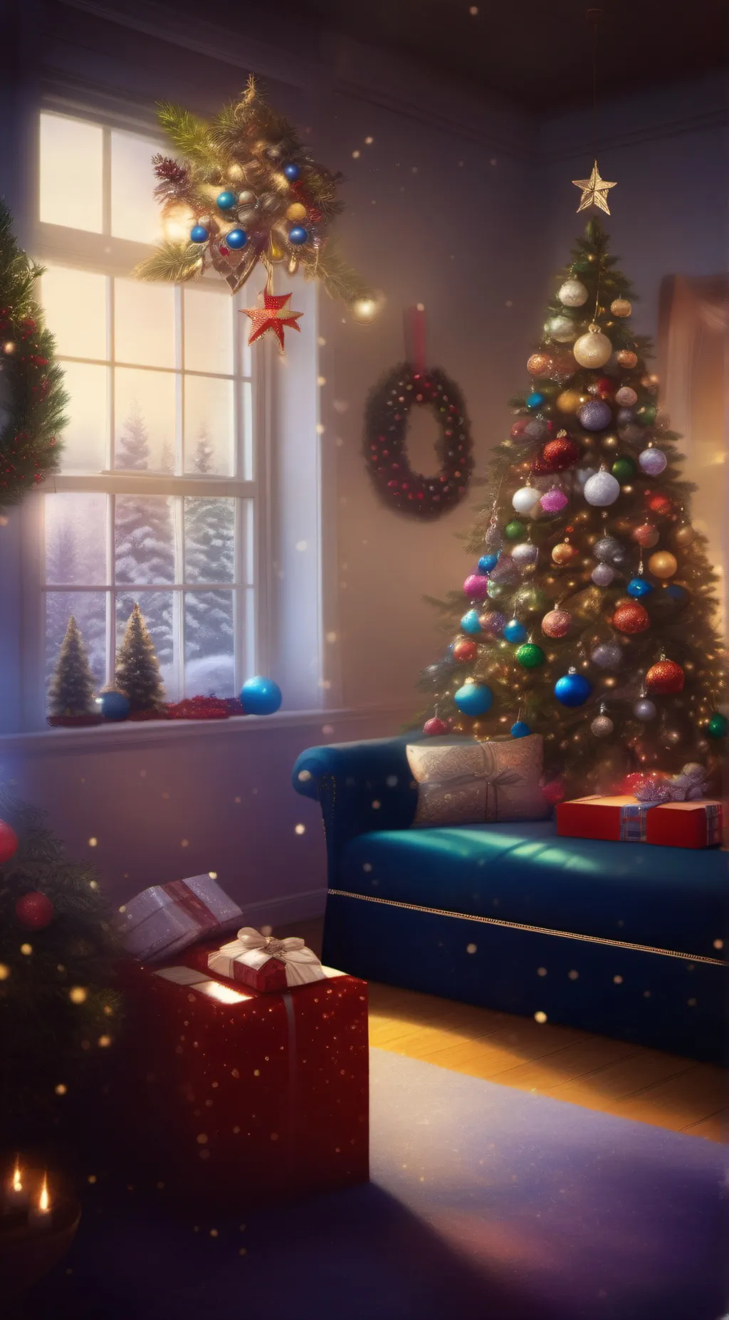 ai character: the Christmas tree background