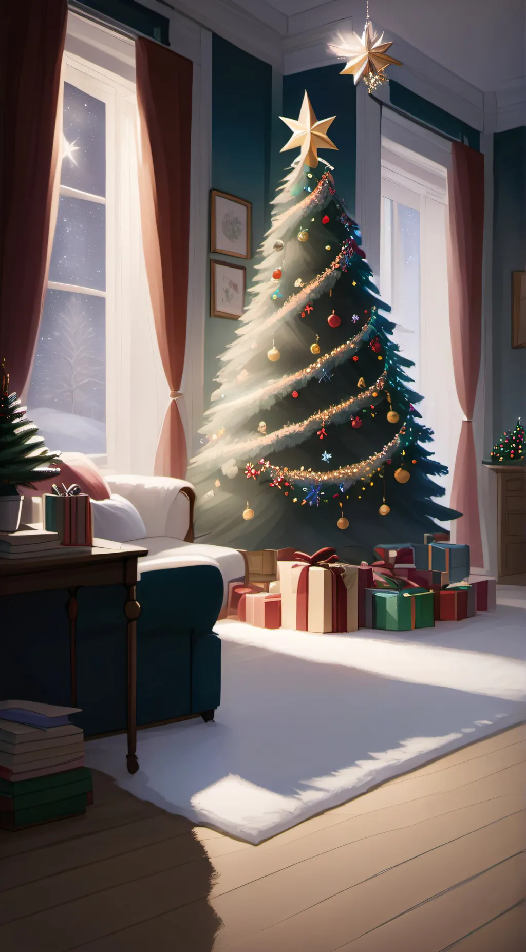 ai character: Christmas tree background