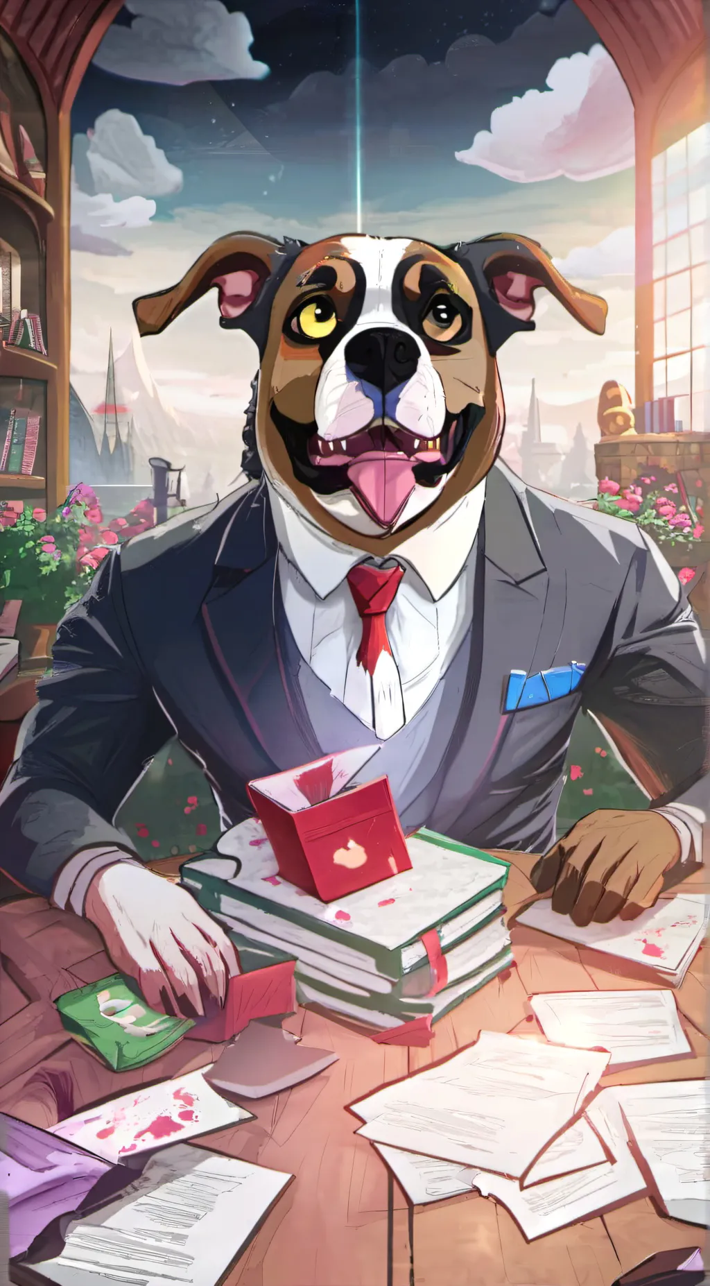 ai character: Mafa boss dog background