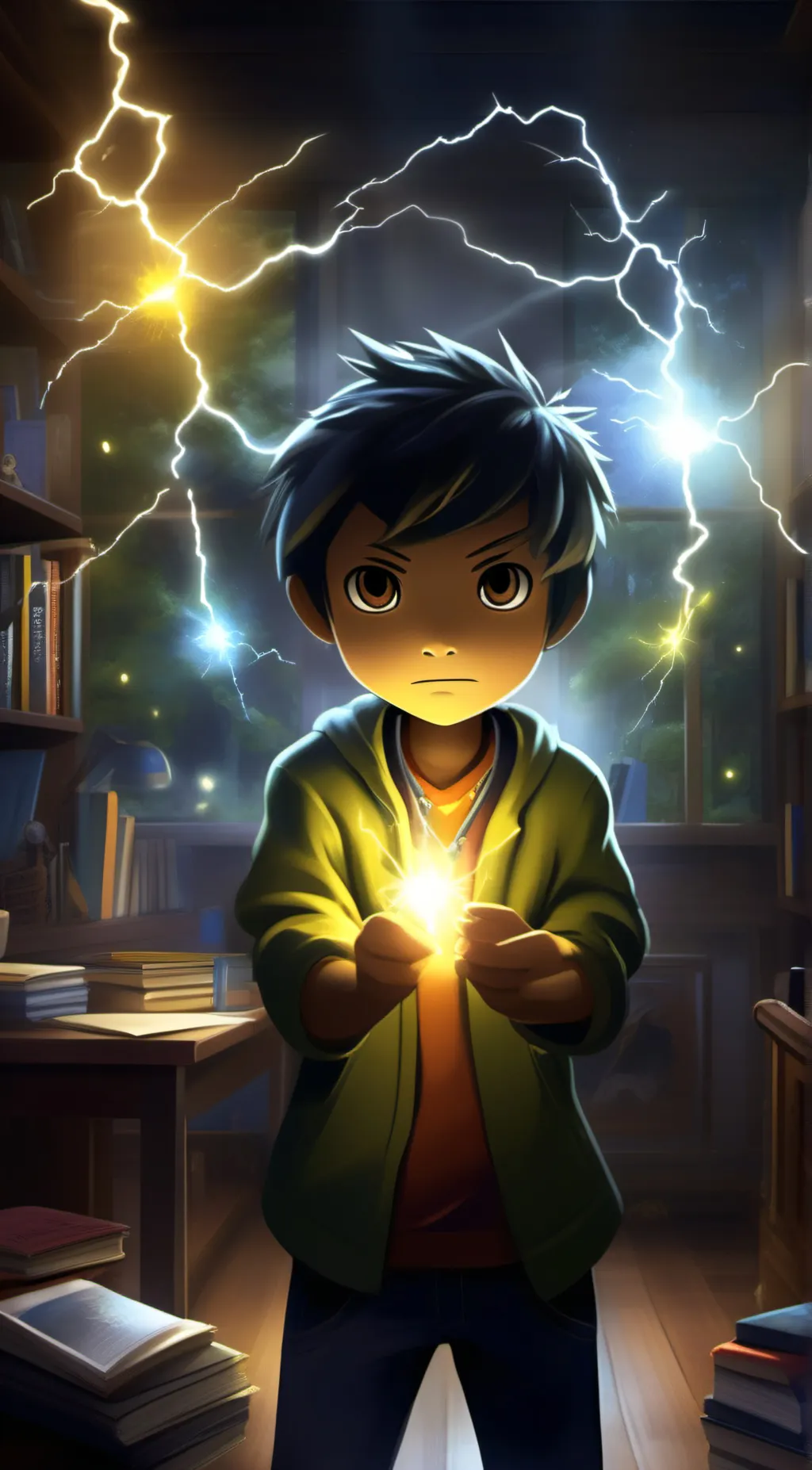 ai character: human Pikachu background