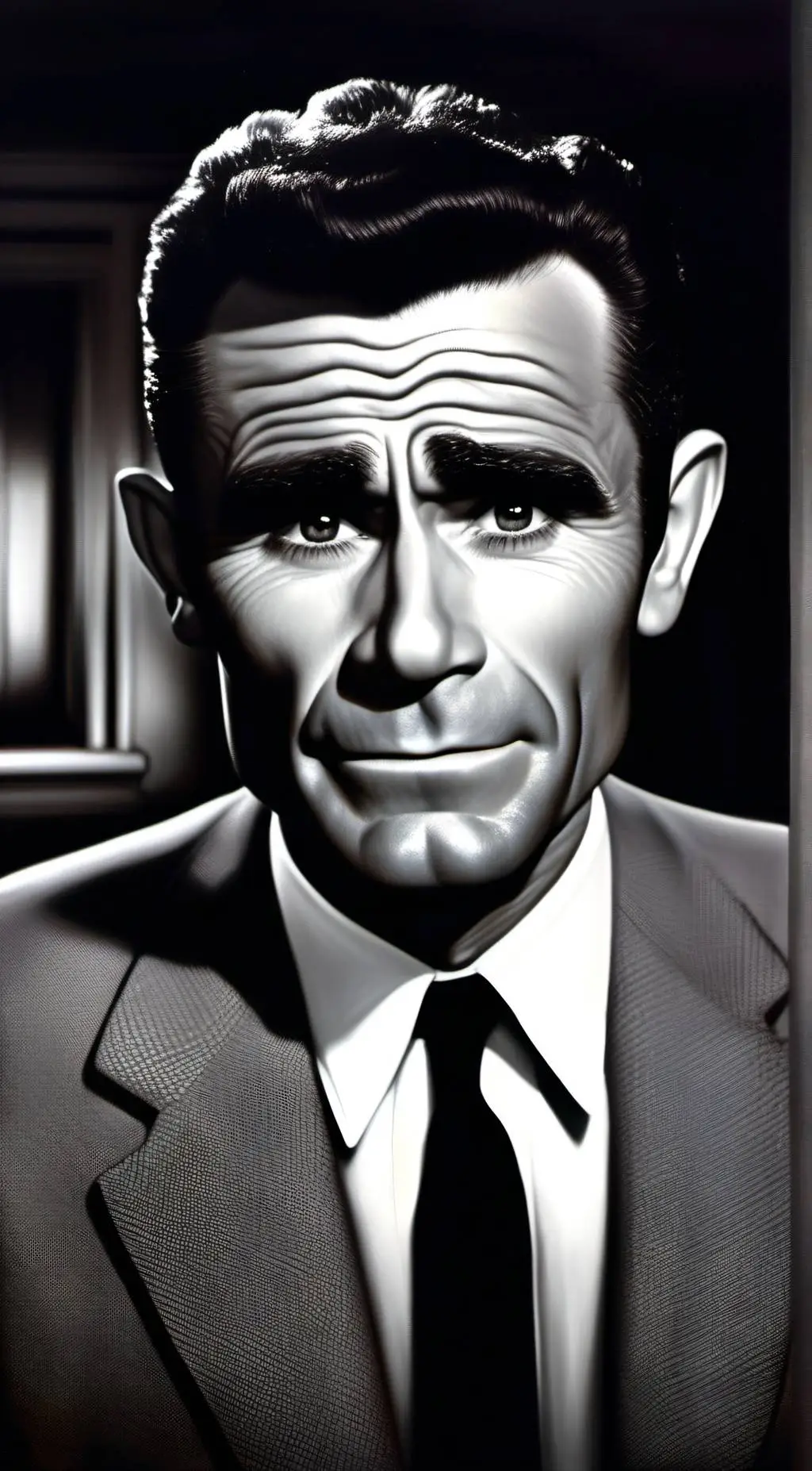ai character: Rod Serling  background