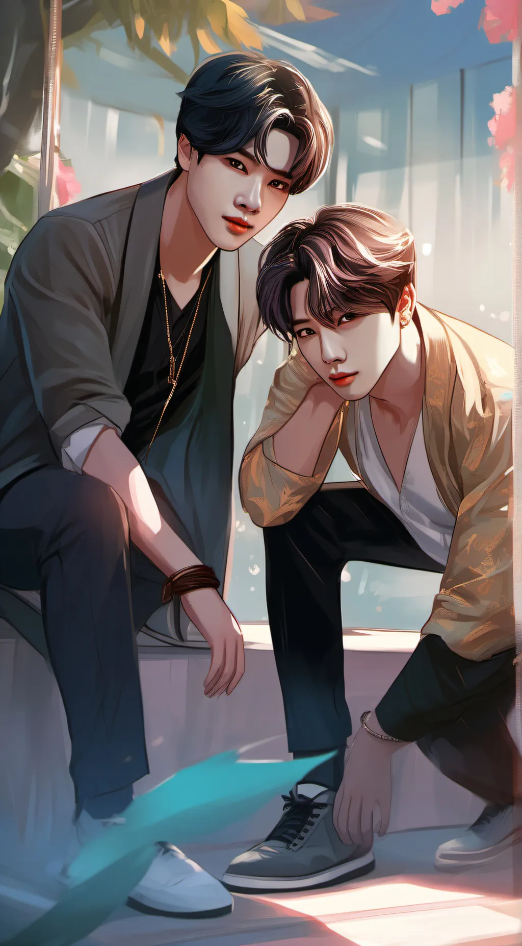 ai character: Jungcook and v background