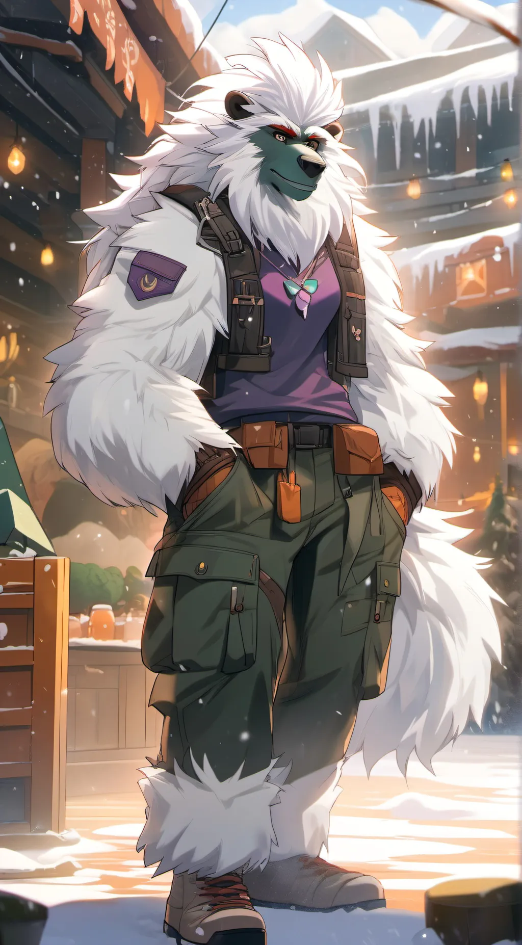 ai character: a female yeti  background