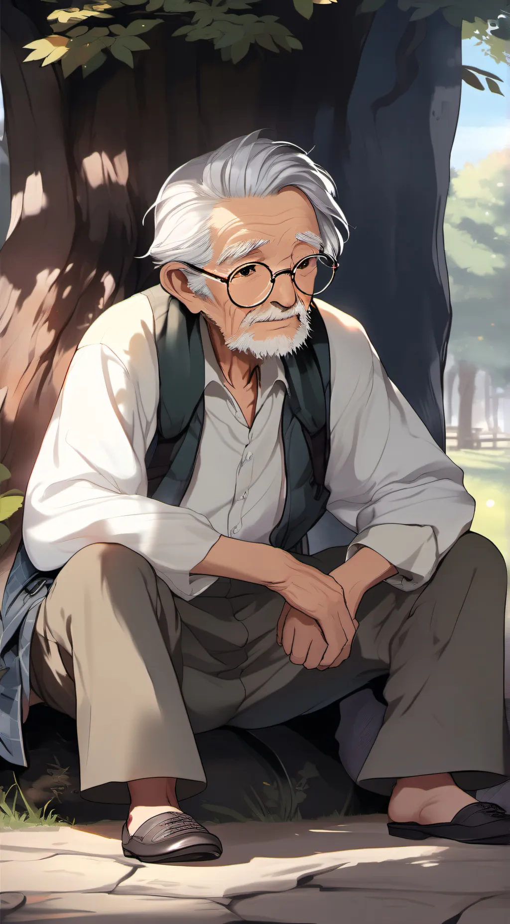 ai character: Man under the tree background