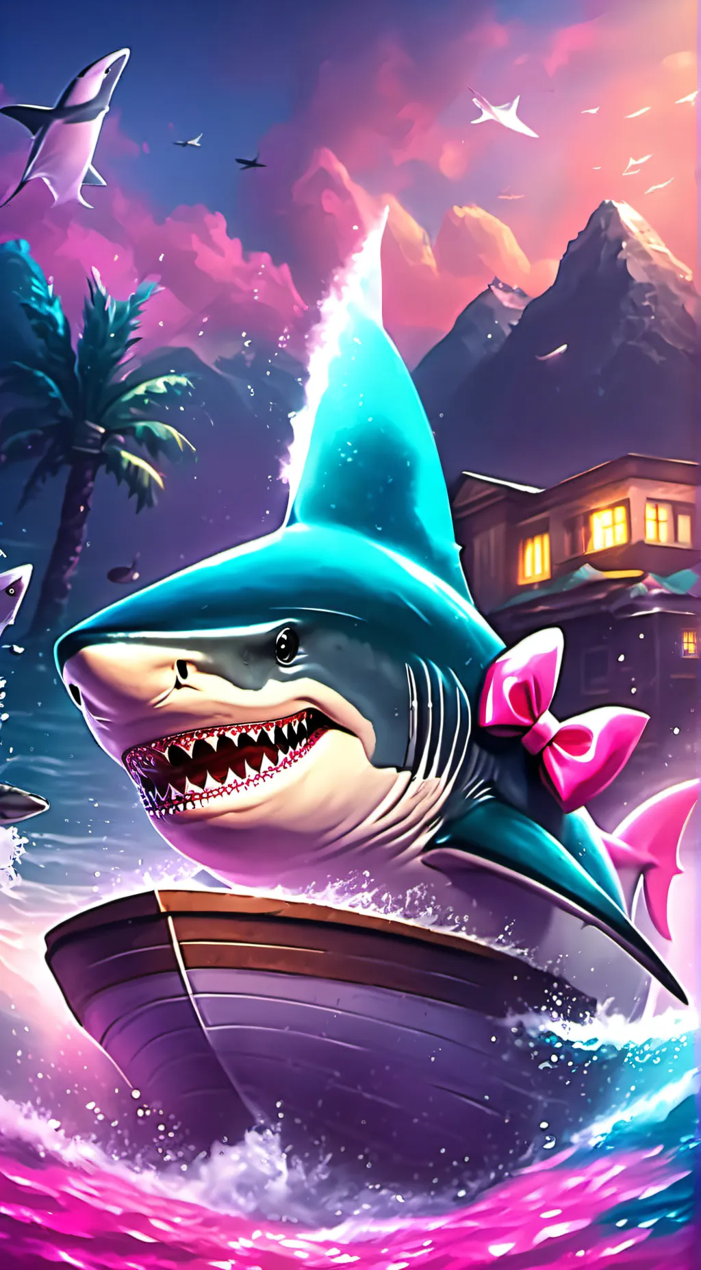 ai character: Padding shark background