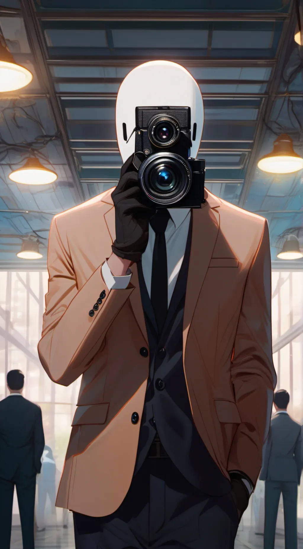 ai character: Brown cameraman  background