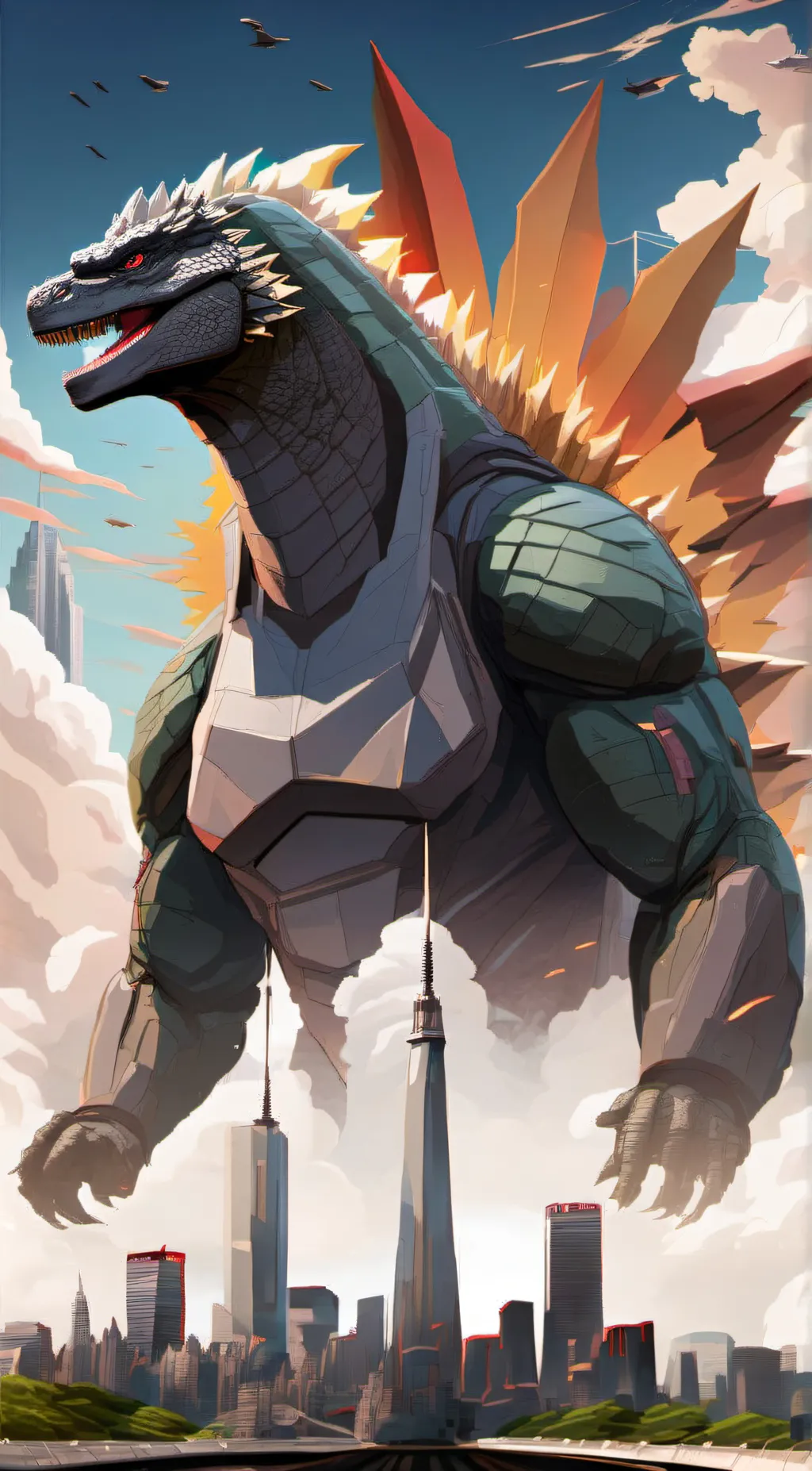 ai character: Godzilla 2023  background