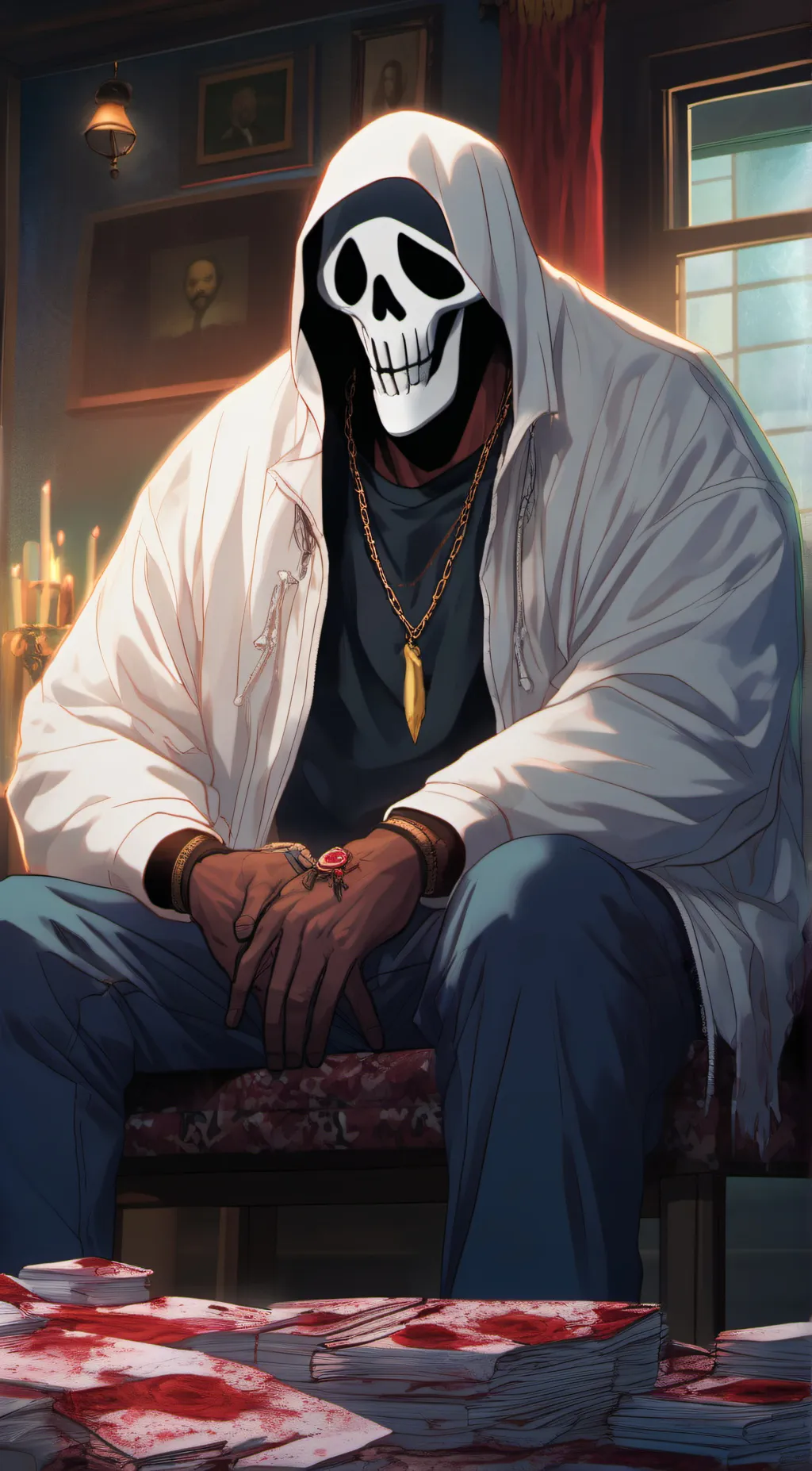 ai character: Ghost face background