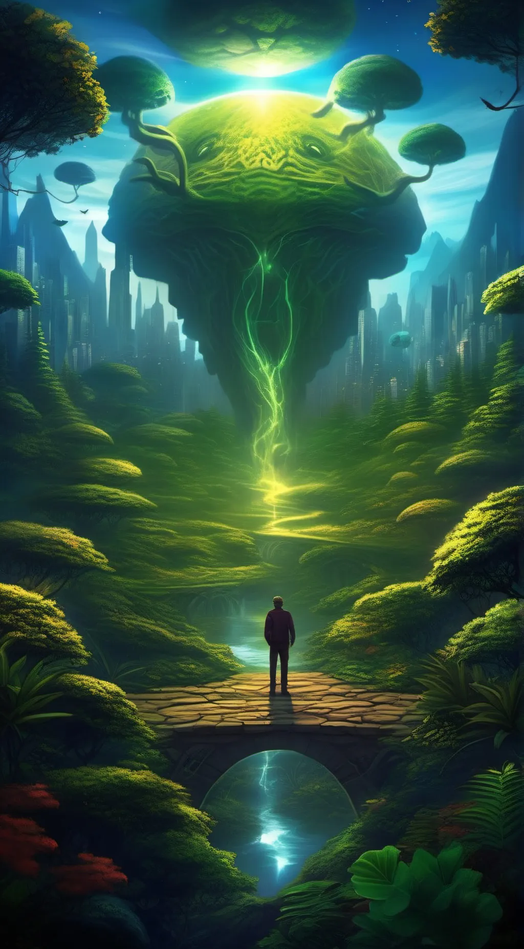 ai character: hybrid world background