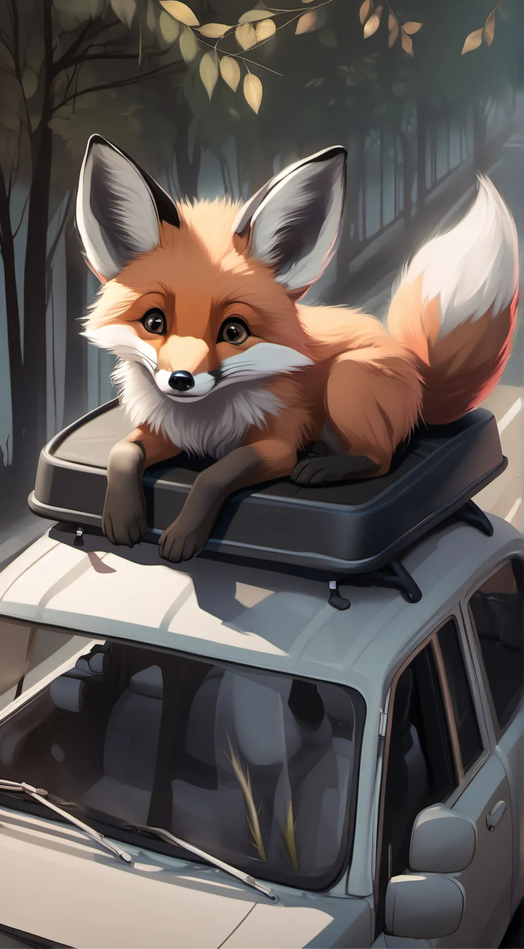 ai character: baby red fox background
