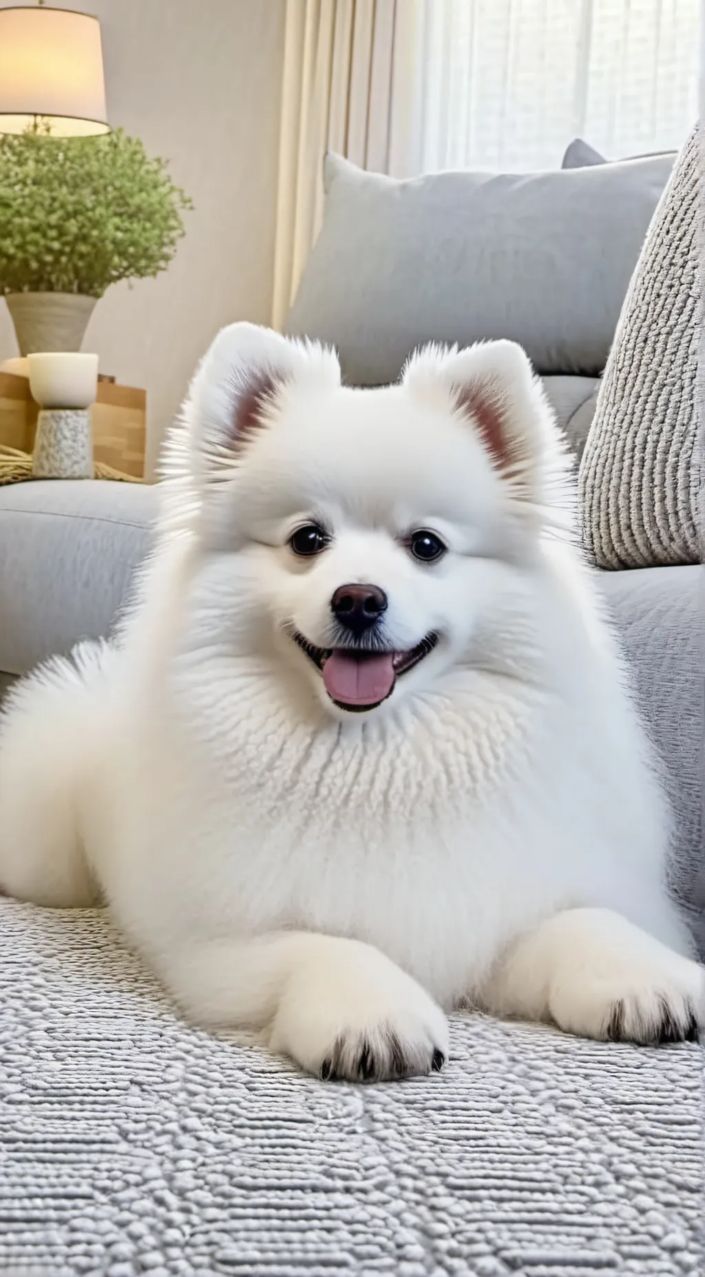 ai character: White Pomeranian background