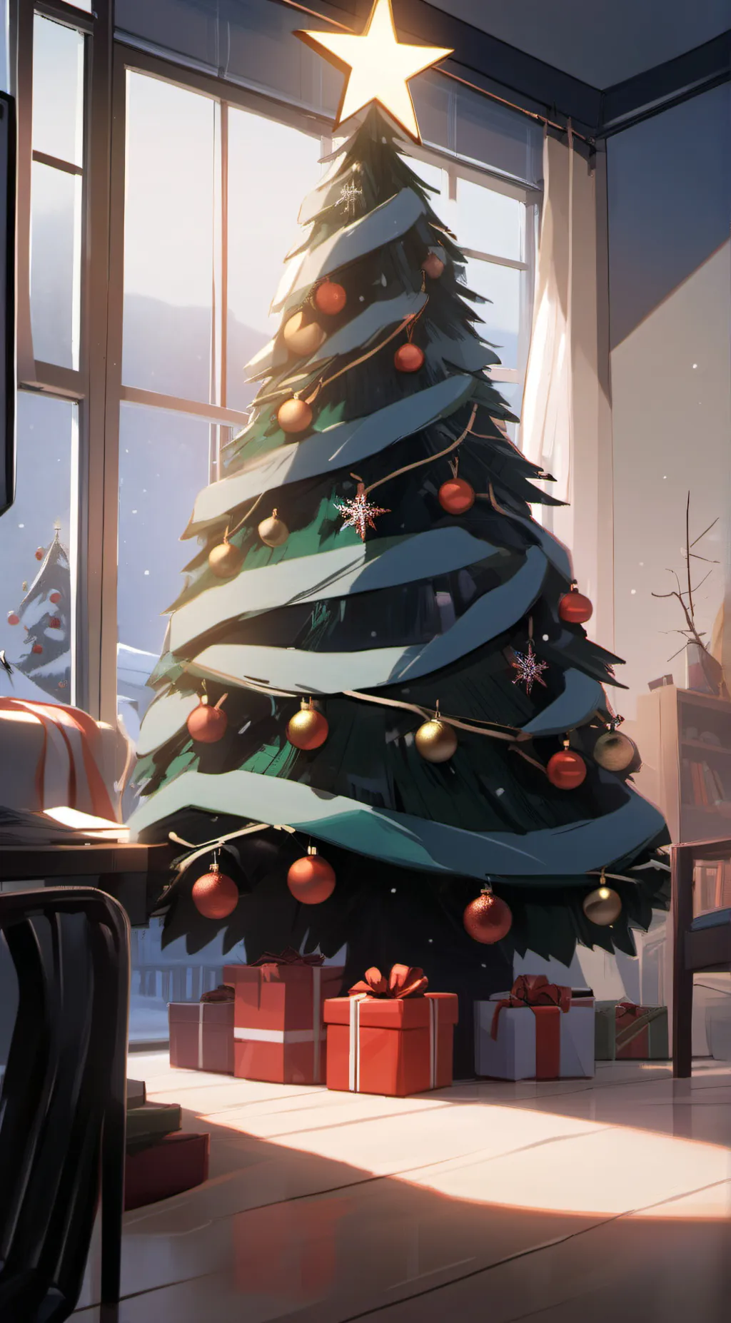 ai character: Christmas tree background