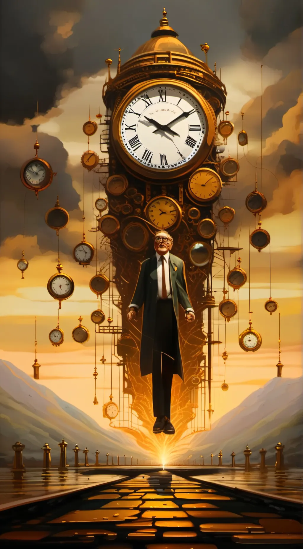 ai character: clock man background