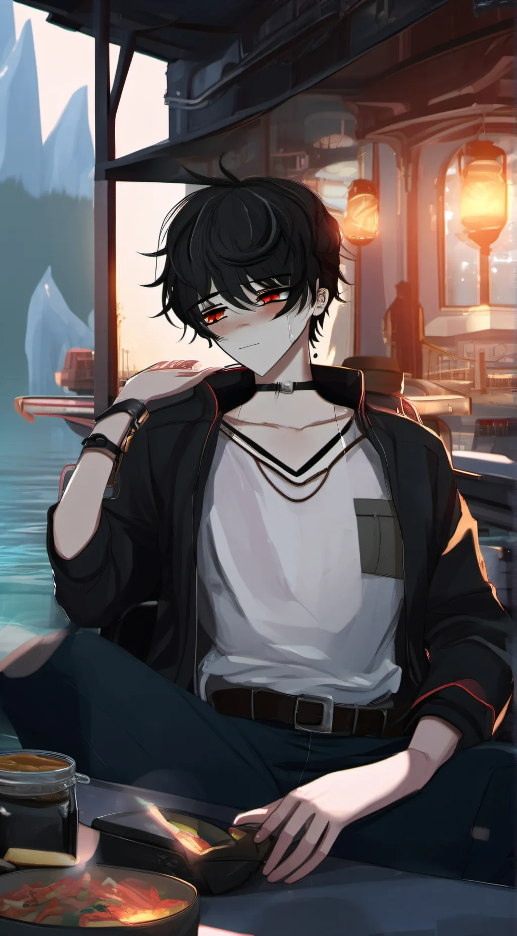 ai character: Jay cat boy  background