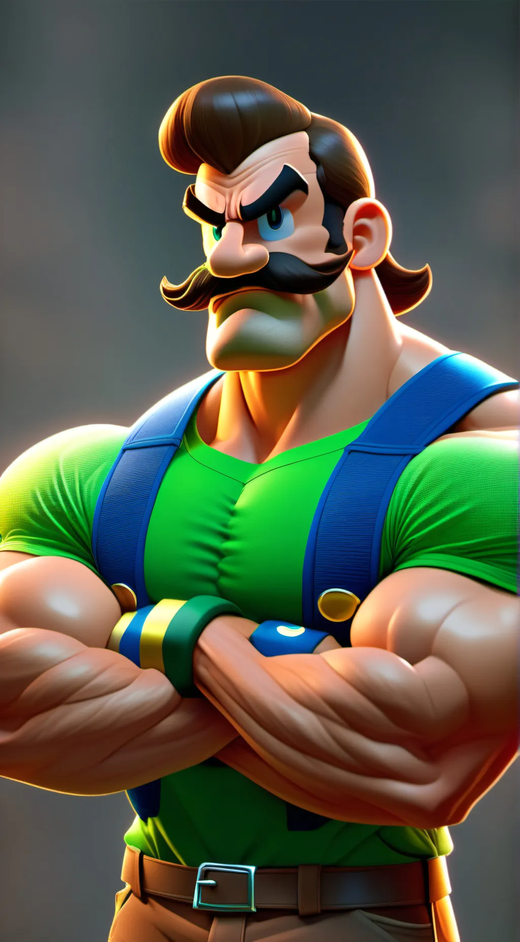 ai character:  Bodybuilder Luigi background