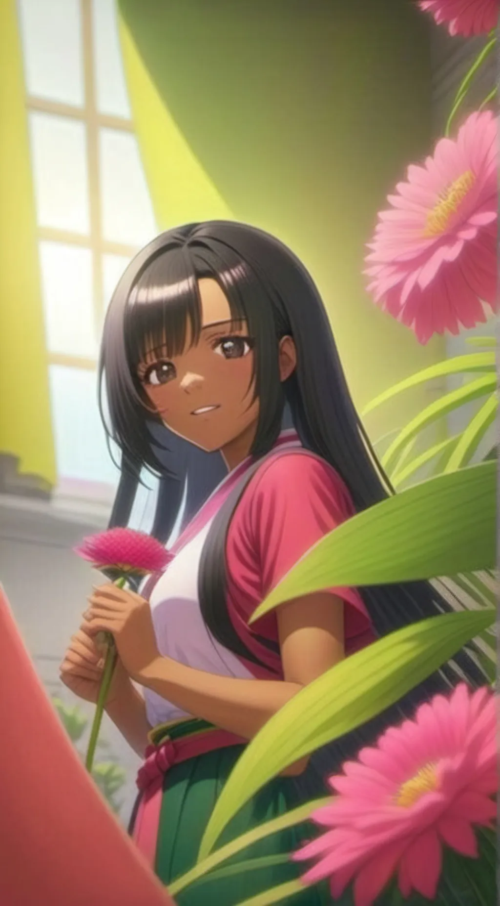 ai character: flower girl(Zoe) background