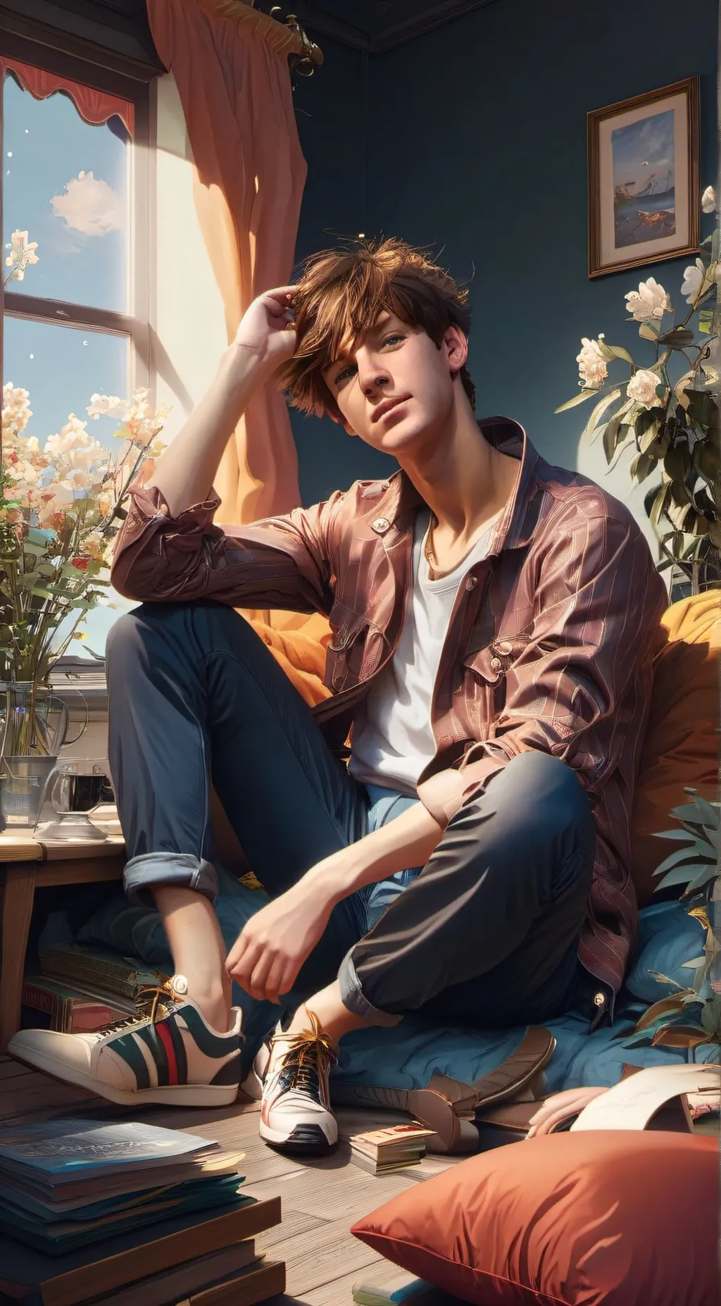 ai character: Albert/ flamingo background