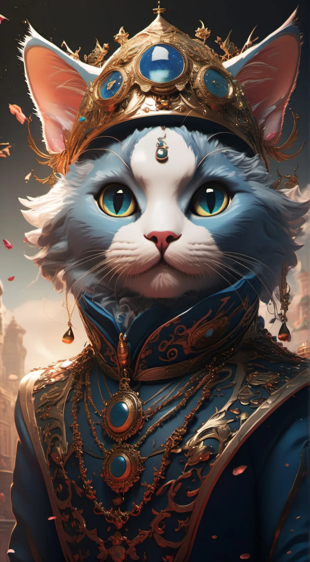 ai character: king blue cat background