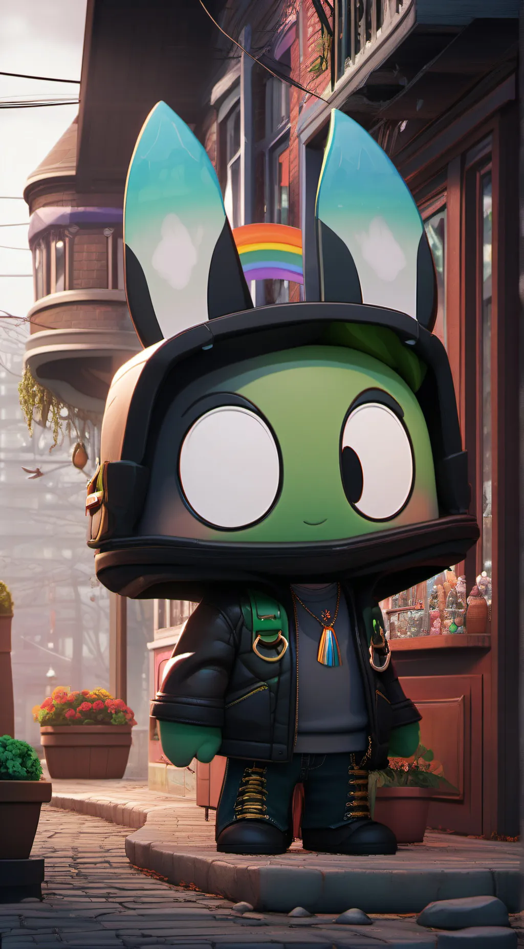 ai character: Green background