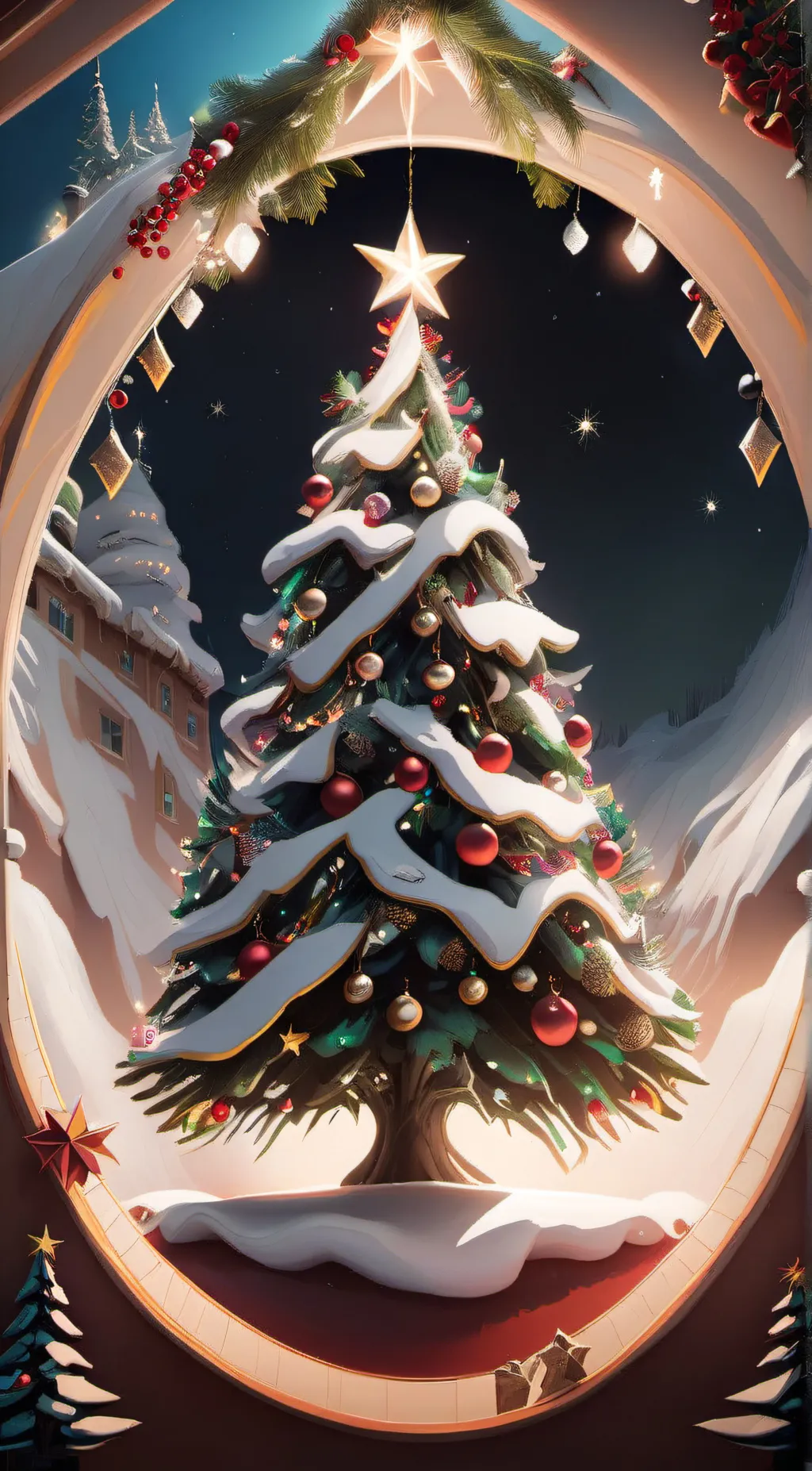 ai character: Christmas tree background