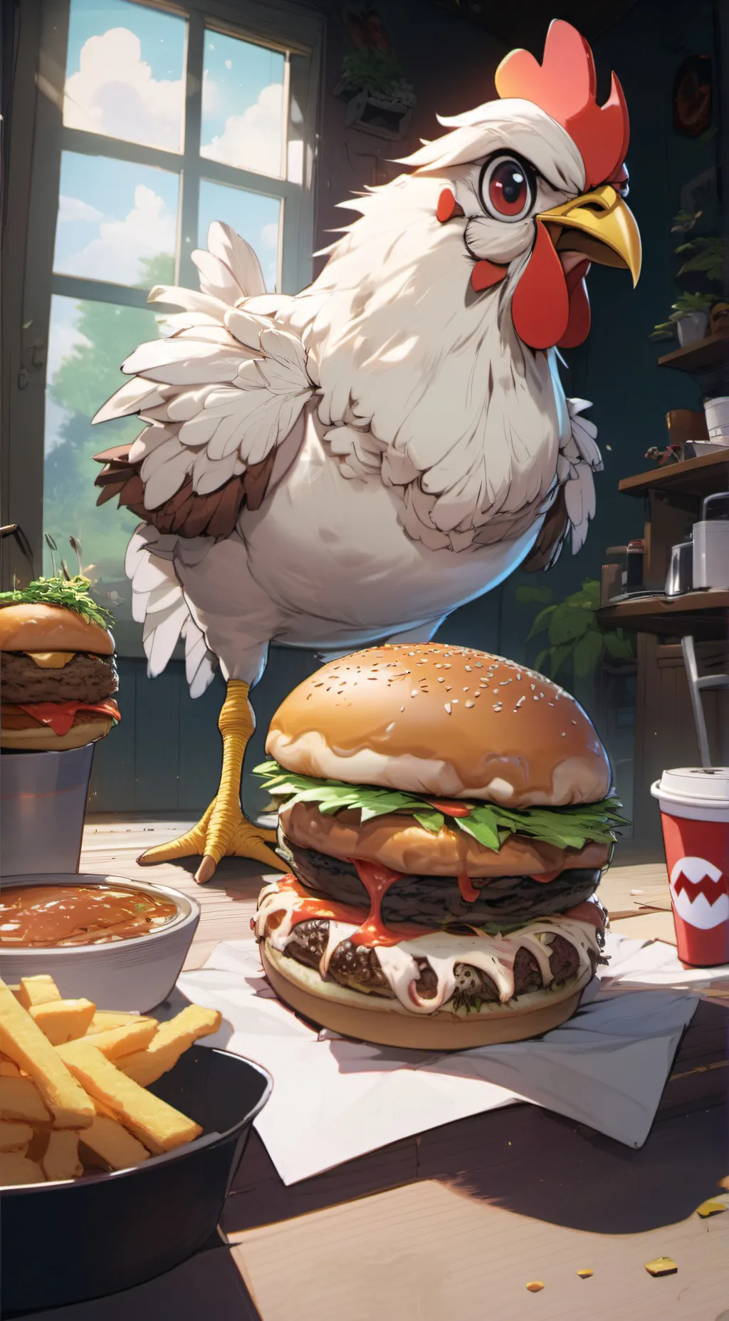 ai character: Chicken burger background