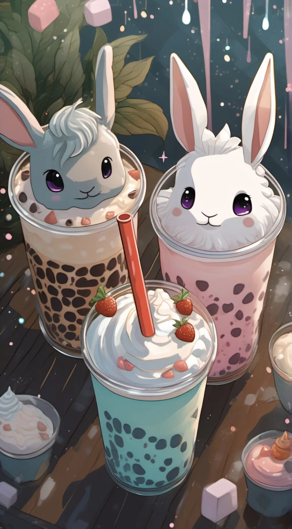 ai character: Two Bunny Boba Tea background