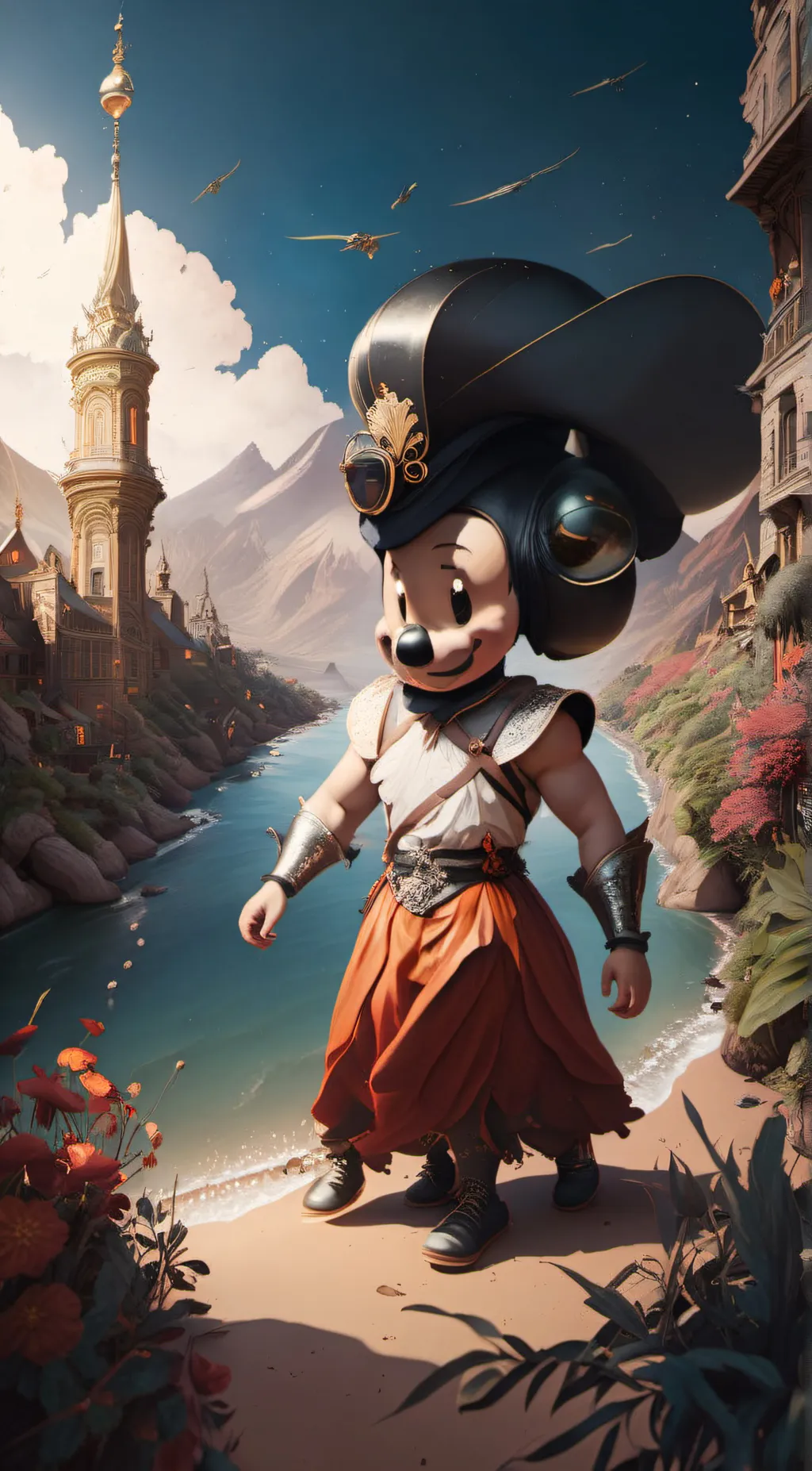 ai character: Mickey Mouse girl  background