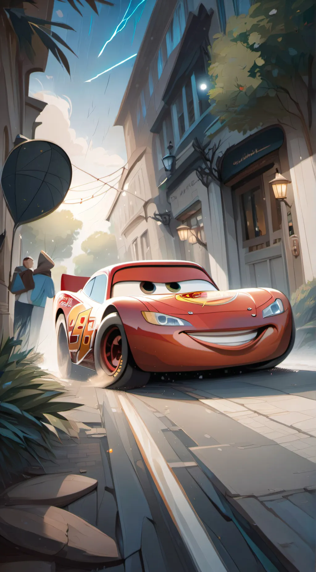ai character: Lightning McQueen  background