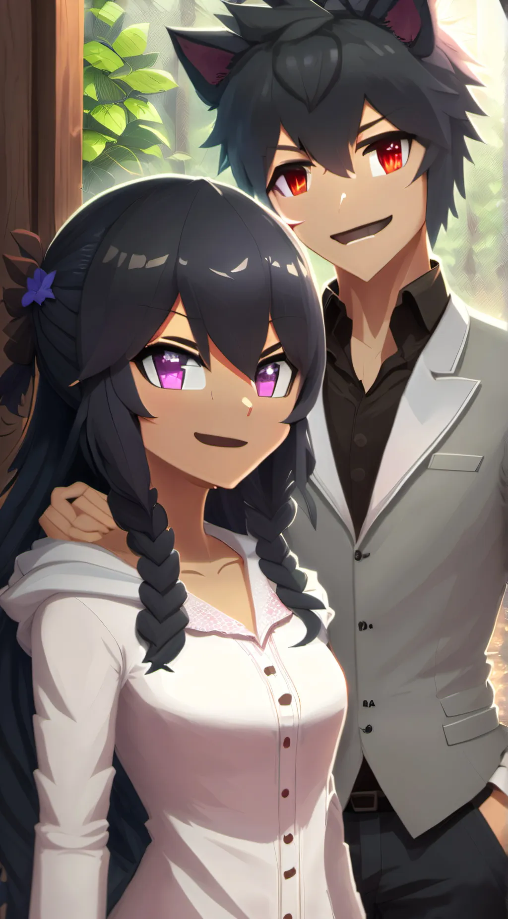 ai character: Aphmau with Aaron background