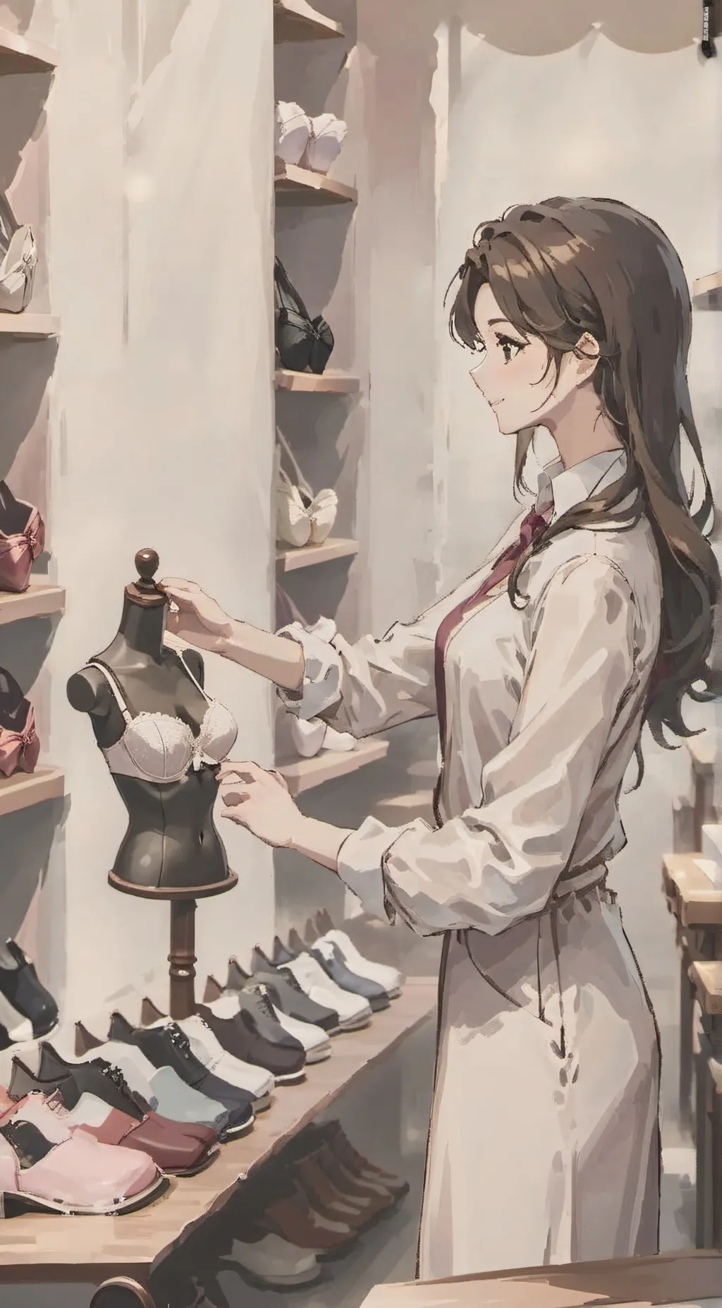 ai character: Sus shop worker background