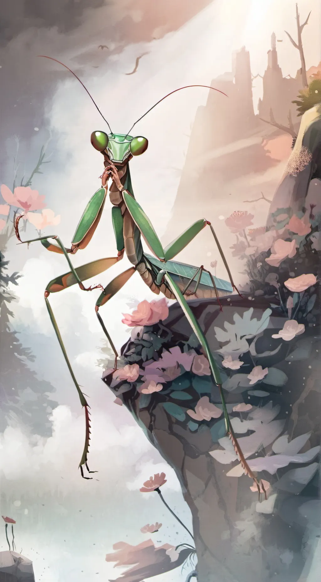 ai character: Praying mantis background