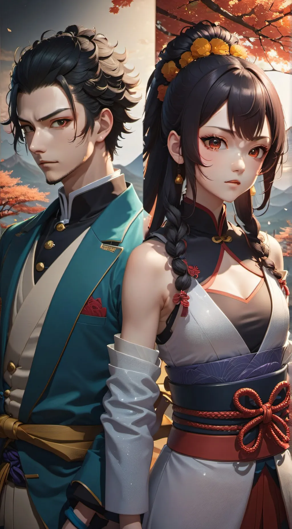 ai character: tanjiro nezuko  background