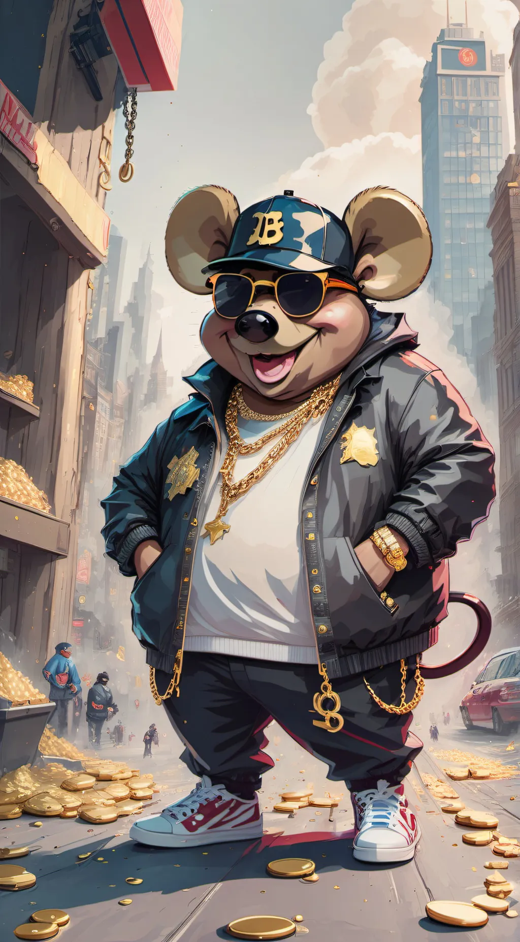 ai character: Biggie. cheese background