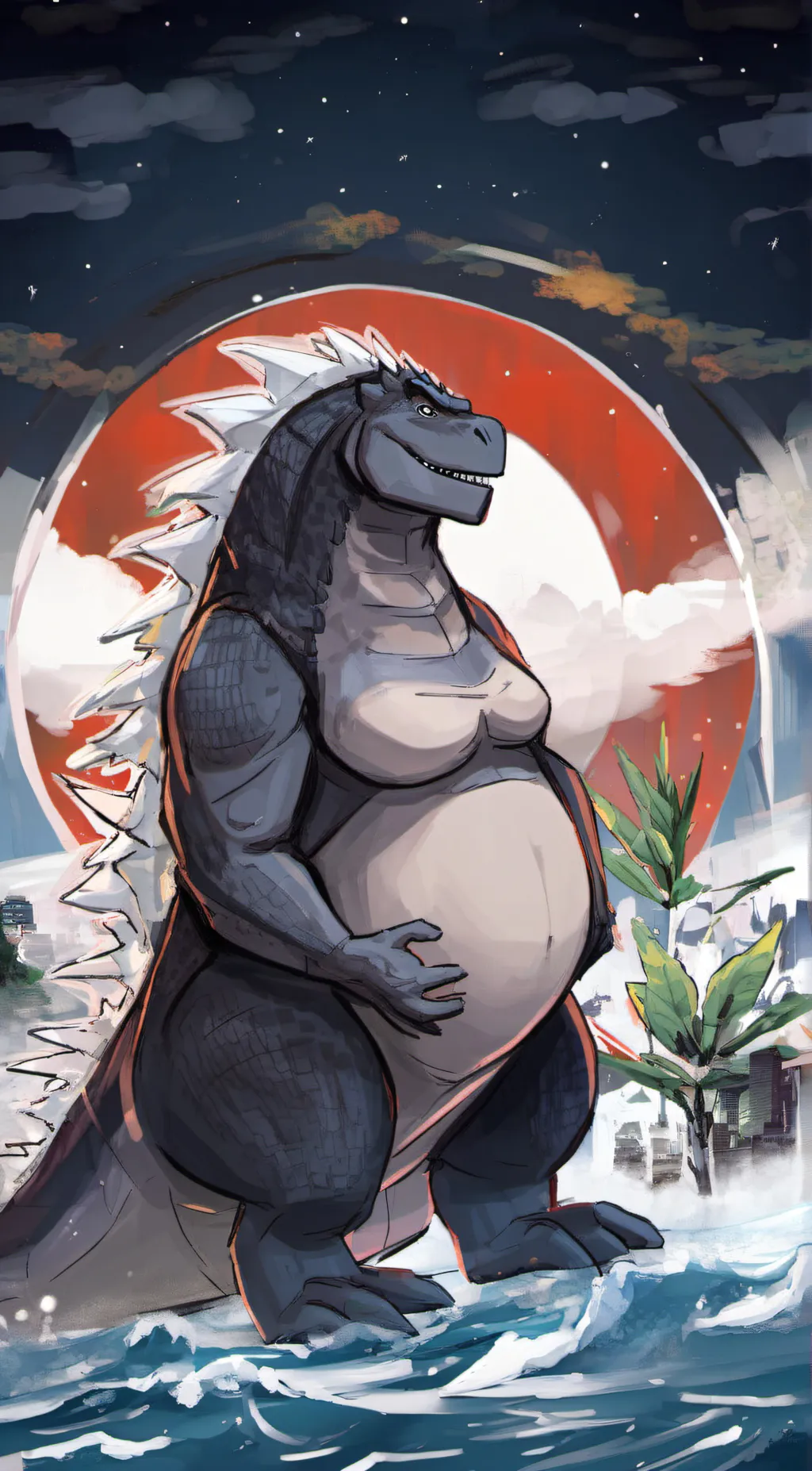 ai character: godzilla  background