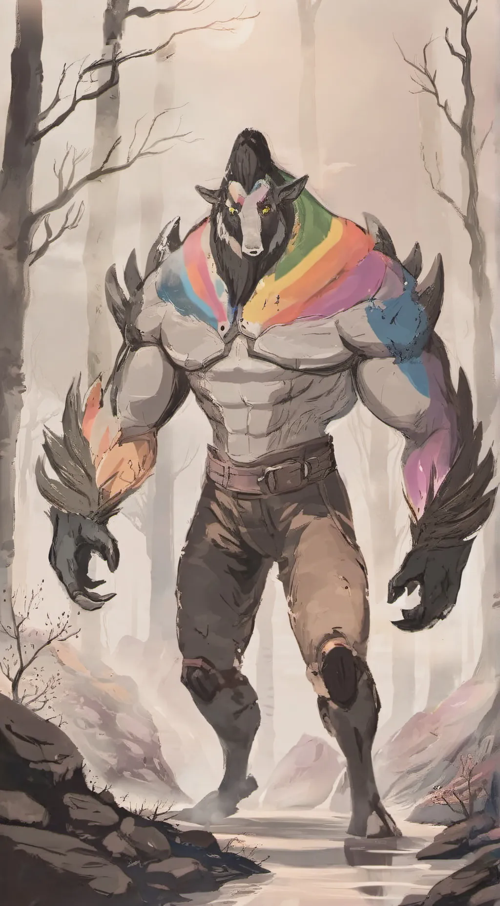 ai character: rainbow creature background