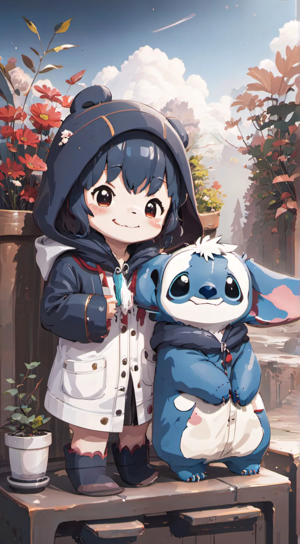 ai character: Iv and blueberry background