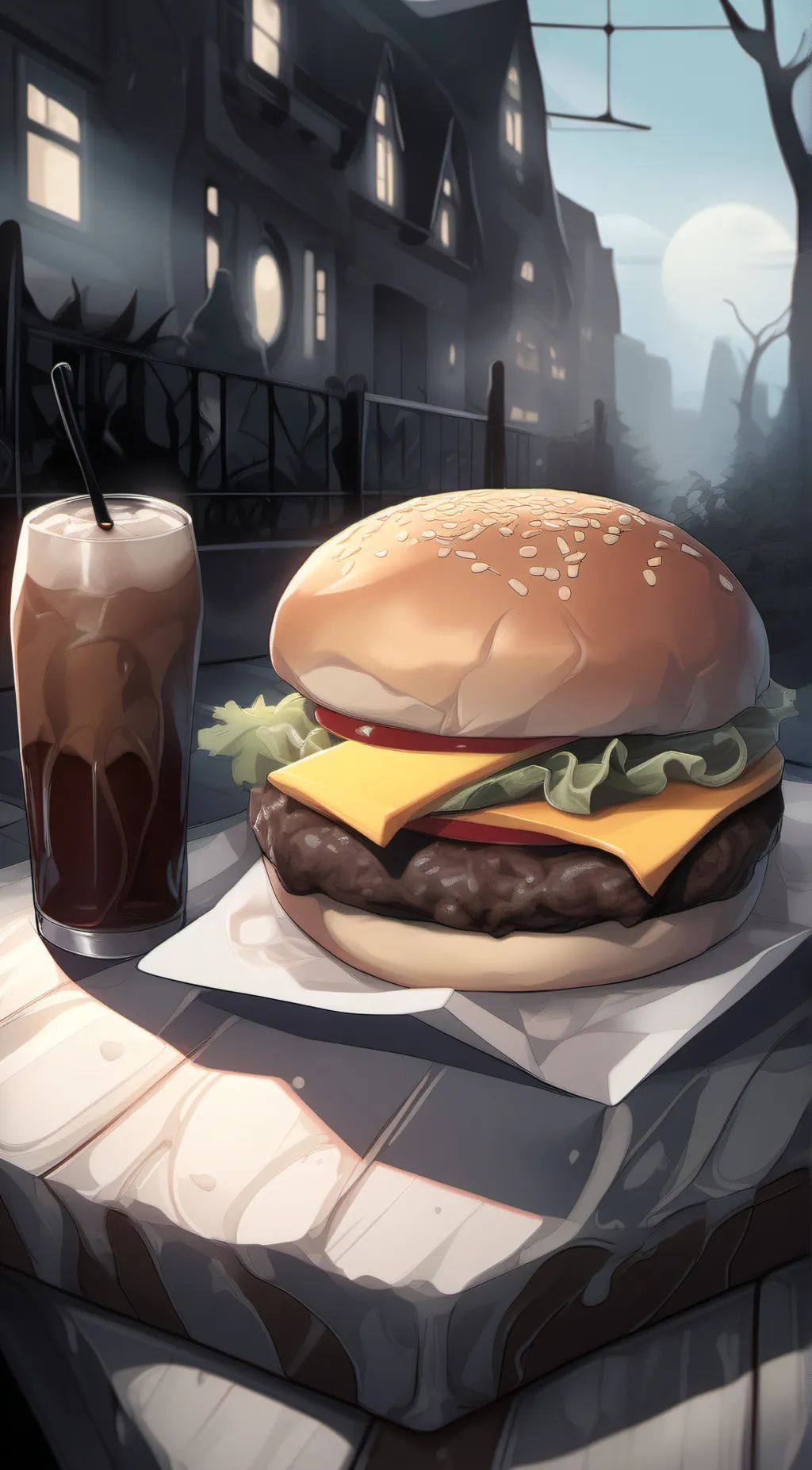 ai character: cheese burger  background
