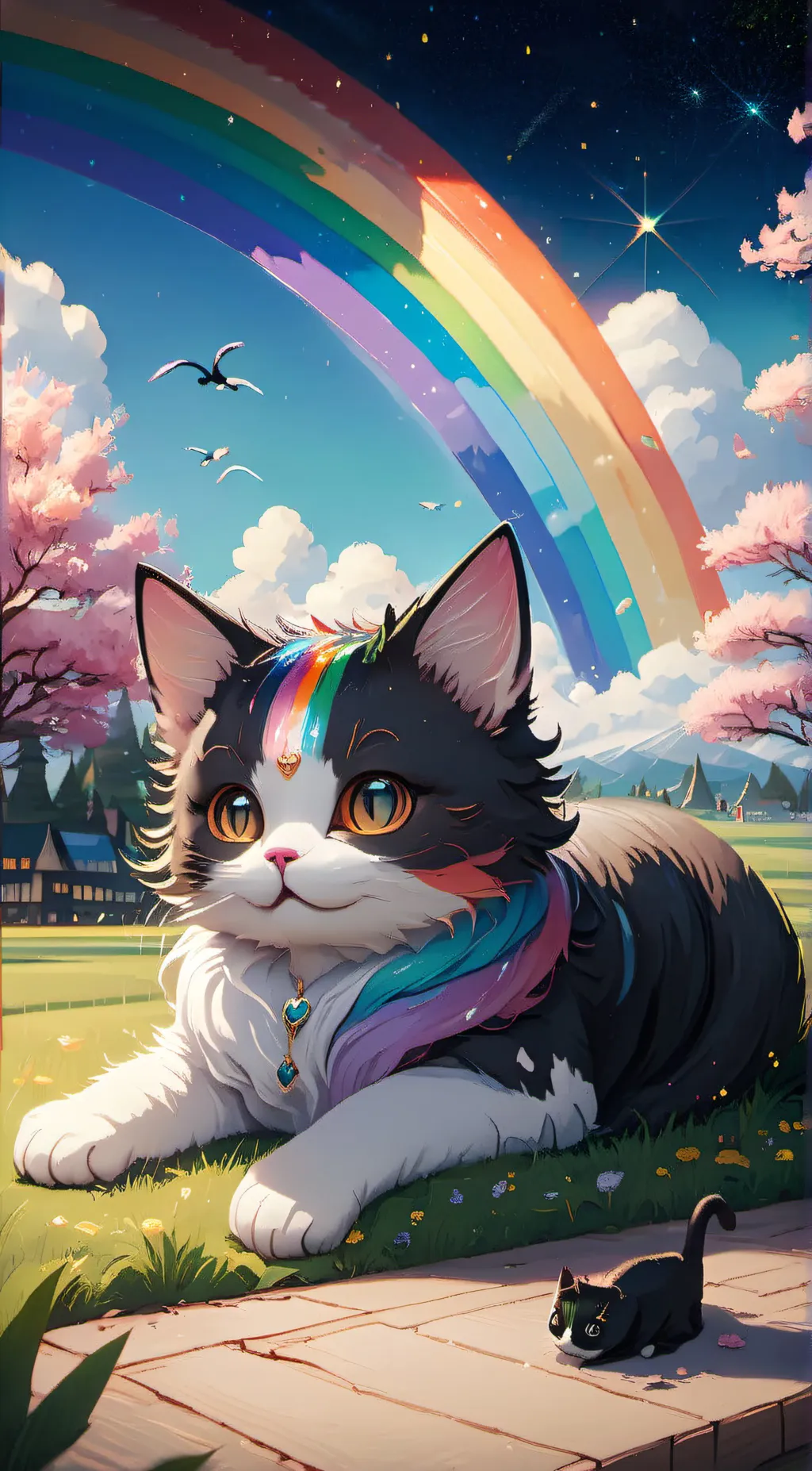ai character: rainbow cat background